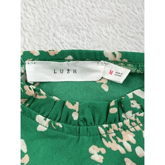 NWOT Lush Women's Medium Green Floral Short Ruffle Sheer Blouse - Picture 5 of 7